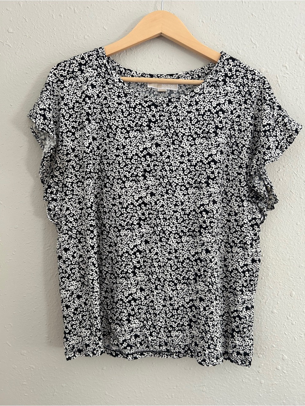 Michael Kors Black & White Floral Ruffle Sleeve Blouse Casual Lightweight XL